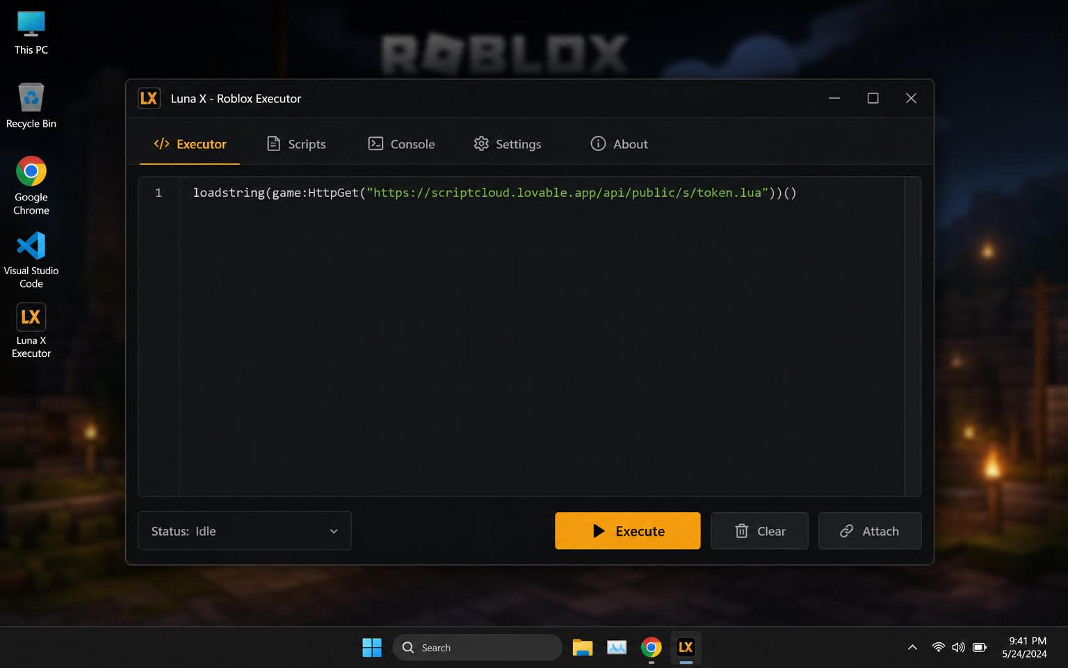 Executor de Roblox com o loadstring do CloudScript pronto para rodar